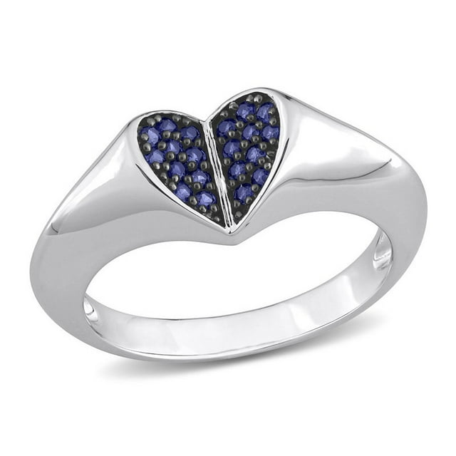 1/5 Carat (ctw) Lab-Created Blue Sapphire Pave Heart Ring in Sterling Silver