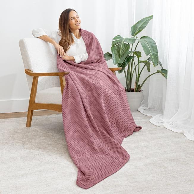 Comfy Cubs 100% Cotton Waffle Weave Blanket - Soft Lightweight Blankets (Mauve, 90" X 90")