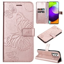 for Samsung Galaxy A53 5G Wallet Case, Kickstand Case with Credit Card Holder, Embossed Butterfly Pattern with Strap Premium PU Leather Magnetic Closure Shockproof Protective Flip Cover, Rosegold