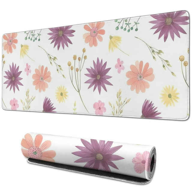 Efficient and Chic Mini Floral Flower Mouse Pad - Non-Slip Rubber Base, Smooth Surface for Superb Tracking, Great for Office, Home & Gaming, Laptop Suitable, Large 31.5x11.8 Inch