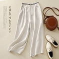 thumbnail image 2 of Pantalones anchos artísticos de algodón y lino de talla grande para mujer, pantalones casuales 30 %, 2 of 5