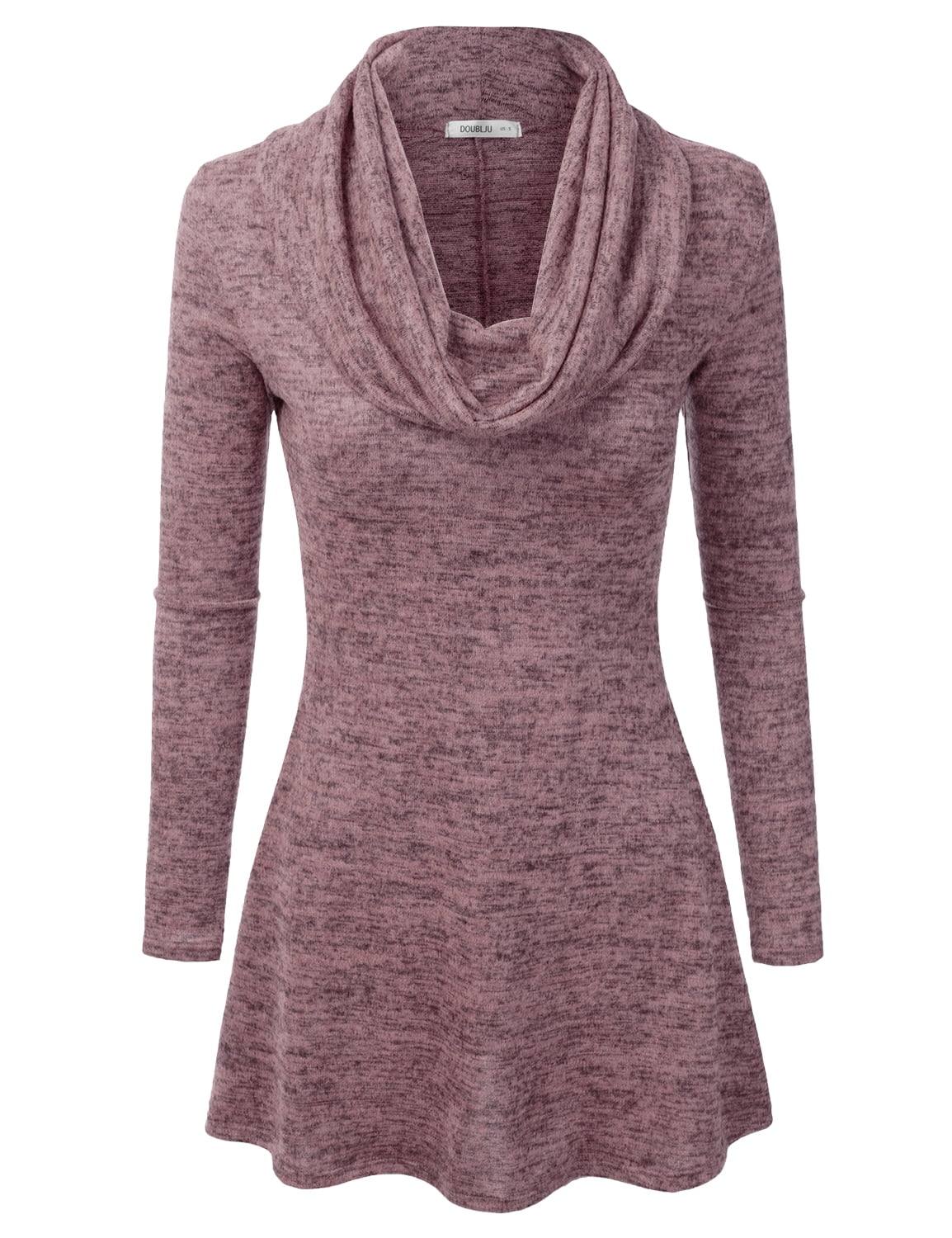 Doublju Womens Long Sleeve Cowl Neck A-Line Tunic Sweater Dress MAUVE ...