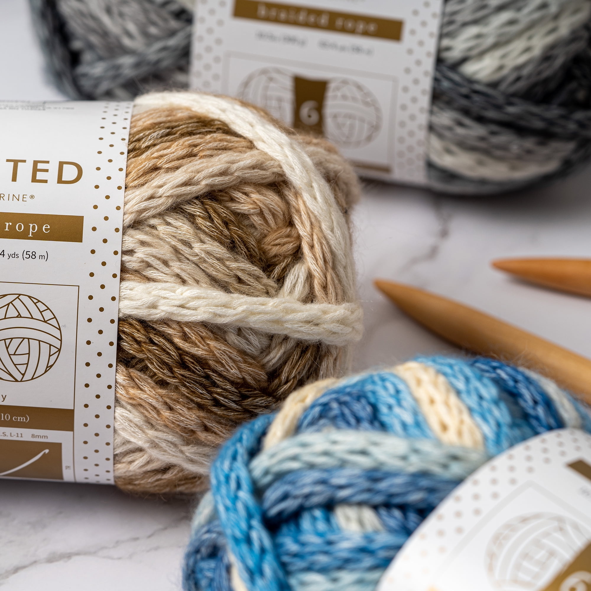 Crafted by Catherine Charcoal Braided Rope Super Bulky Yarn, 63 yards, 10.5oz/300g (2 Pack)