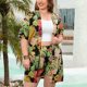 thumbnail image 4 of Conjunto de 2 piezas de verano para mujer, conjunto informal con estampado Tropical, longitud media, prendas de vestir con frente abierto y pantalones de cintura elástica para vacaciones, 4 of 8