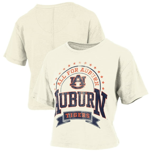Women's Pressbox Natural Auburn Tigers Vintage Wash Waist-Length Slub-T-Shirt