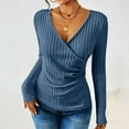 thumbnail image 4 of Nfurl Womens V Neck Sweaters Slim Fitted Long Sleeve Ribbed Knit Wrap Tops Elegant Solid Color Ladies Blouses Dressy Casual Pullover Sweater Blue L, 4 of 7