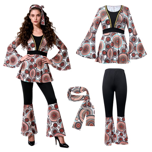 70S 80S Hippie Couple Role Play Outfitss - Women's Vintage Disco Outfit Black M