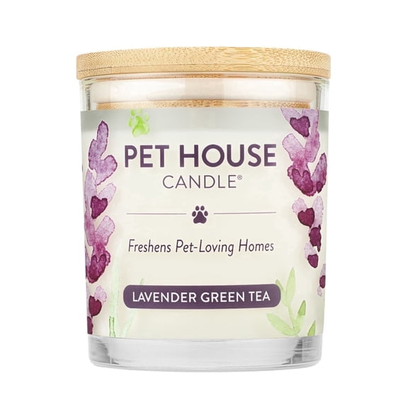 One Fur All Pet House Lavender Green Tea Pet Odor Eliminating Soy Wax Jar Candle, 9 oz, Up to 60-Hour Burn, 1 Count