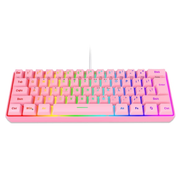 Snpurdiri 60% Teclado Para Juegos Con Cable Rgb Retroiluminado Ultracompacto Impermeable Mini Teclado De 61 Teclas Para Pc/Mac Gamer Mecanógrafo Viajes Fácil De Llevar En Viajes De Negocios (Rosa)