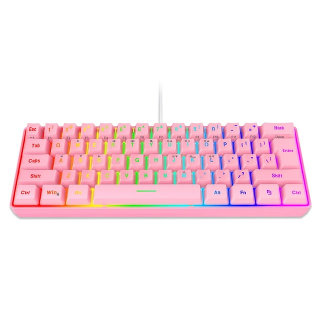 Snpurdiri 60% Teclado Para Juegos Con Cable Rgb Retroiluminado Ultracompacto Impermeable Mini Teclado De 61 Teclas Para Pc/Mac Gamer Mecanógrafo Viajes Fácil De Llevar En Viajes De Negocios (Rosa)