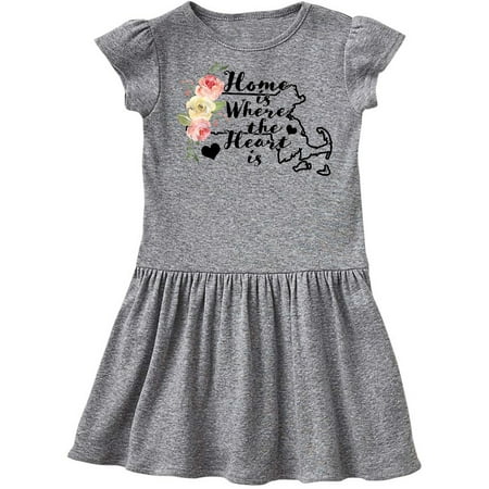 

Inktastic Massachusetts Home is Where The Heart is with Watercolor Floral Gift Toddler Girl Dress