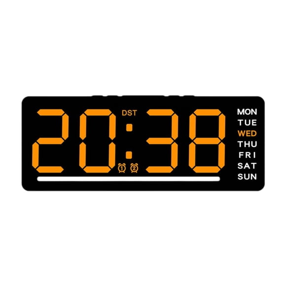 Reloj digital de regalo con fecha, día de la semana, fácil de leer, con 2 alarmas, reloj de pared Número naranja