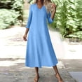 thumbnail image 4 of JGGSPWM Robe Maxi Décontractée en Coton pour Femmes Tendance Été Bohème Manches 3/4 Coton Lin Longue Robe Élégante Chic pour Femmes Bleu P, 4 of 9
