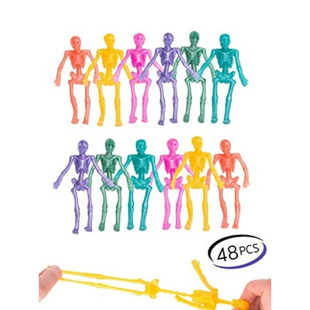 UpBrands 48 Stretchy Toys, Party Favors for Kids Halloween Skeletons, 12 Colors Bulk Set, Kit for Easter Egg Basket Stuffers, Goodie Bags, Pinata Filler, Small Toys Classroom Prizes