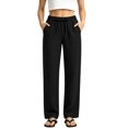 thumbnail image 3 of Womens Wide Leg Pants Casual Flowy Crepe Trousers Free Relaxed Fit Work Business with Pockets, 3 of 9