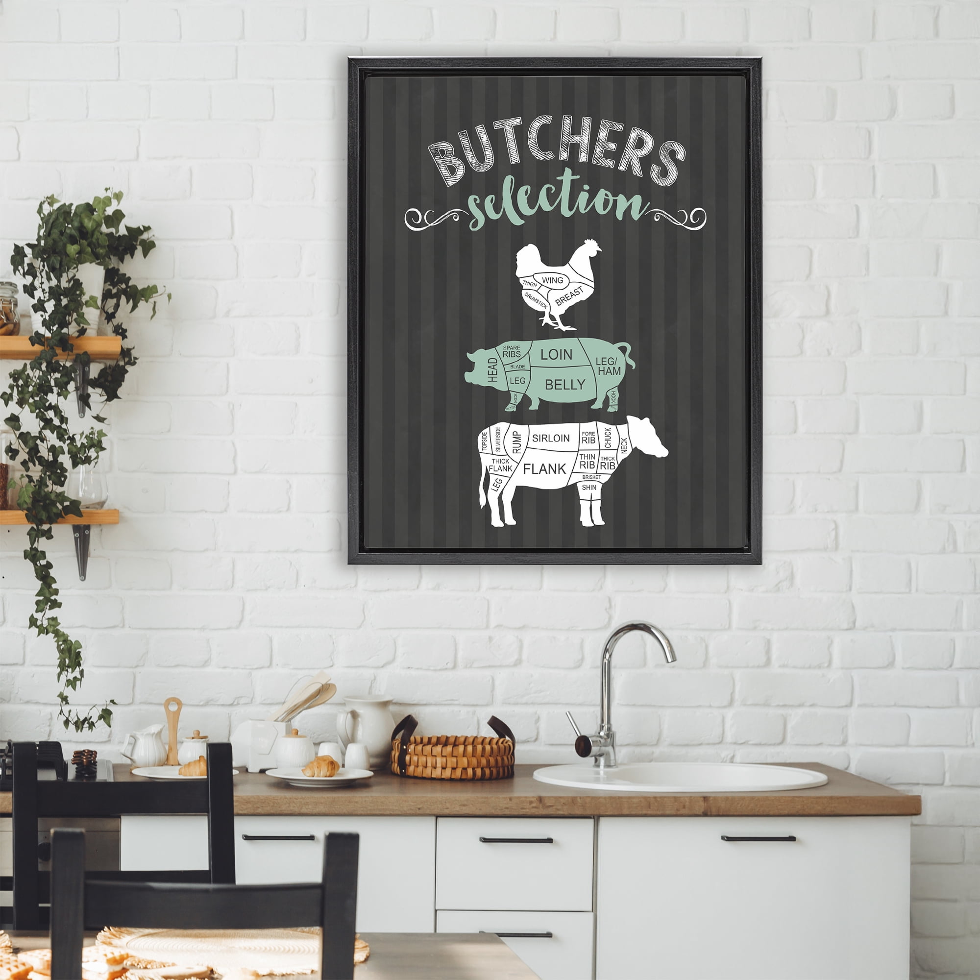 Butchers Selection Black & Green Black Framed Floater Canvas Wall Art, design by Lettered and Lined