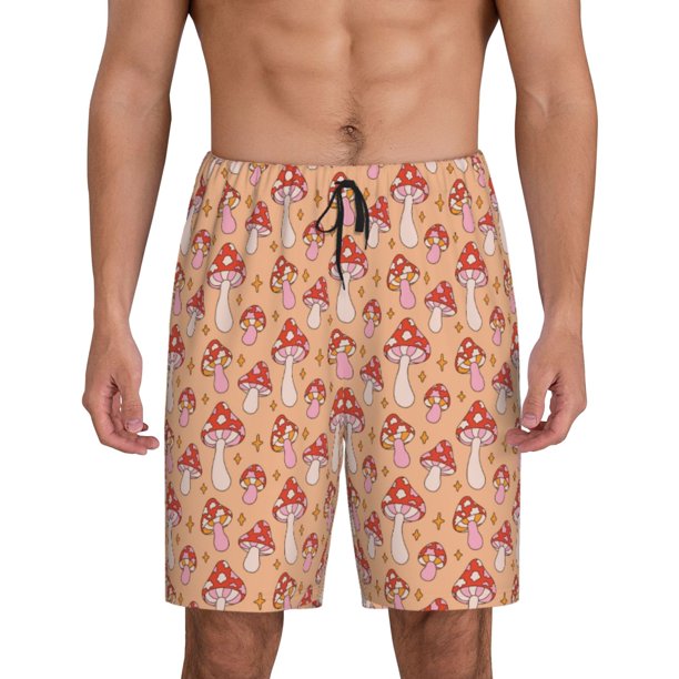 Balery Mushroom Pantalones cortos de pijama de punto de algodón para hombre con cinturilla y bolsillos-Small