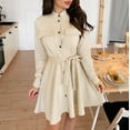 thumbnail image 4 of Sentmoon Pocket Tshirt Dress Women Long Sleeve Dresses for Women 2024 Casual Fashion Solid Color Short Dresses,OverSized Trendy Women Clothing Beige S, 4 of 9