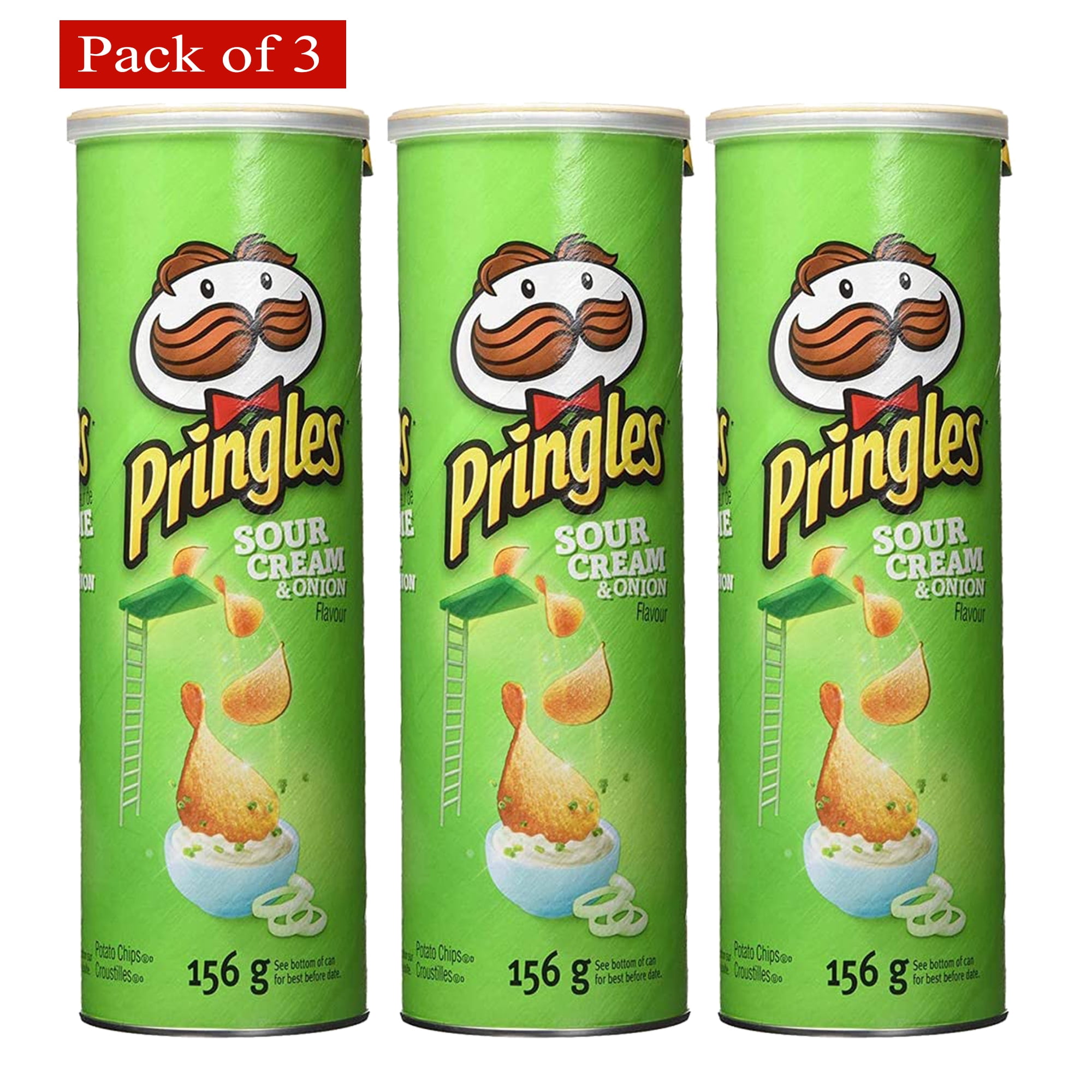 Sour Cream & Onion Flavour Potato Chips 156g (Pack of 3) by Pringles