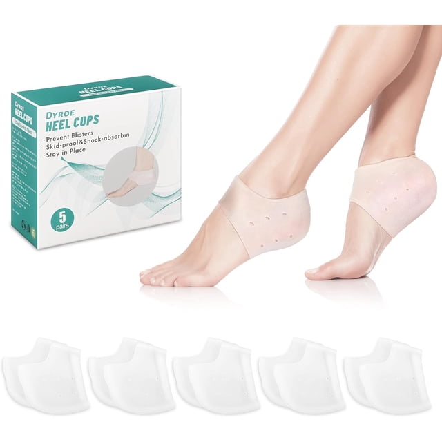 Protectores de Talón de Silicona 5 Pares, Protector de Talón de Gel, Mangas de Talón de Silicona, Taloneras, para Fascitis Plantar, Tendinitis, Dolor de Talón, Hombres y Mujeres