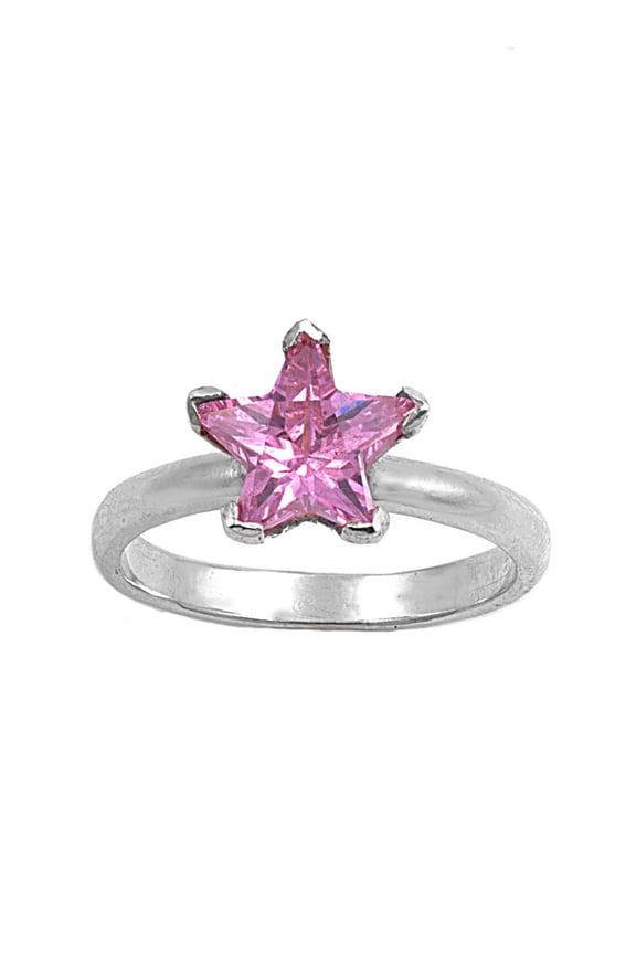 Solitaire Star Center Pink Cubic Zirconia Ring Sterling Silver 925 Size 5