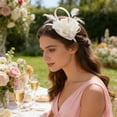 thumbnail image 6 of Beige Fascinator Headband for Women Vintage Flower Fascinator Hat for Weddings Tea Party with Feathers Mesh Clip, 6 of 6