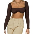 thumbnail image 1 of Dewadbow Women Rib Knit Crop Tops Long Sleeve Square Neck Stretchy Blouse, 1 of 6