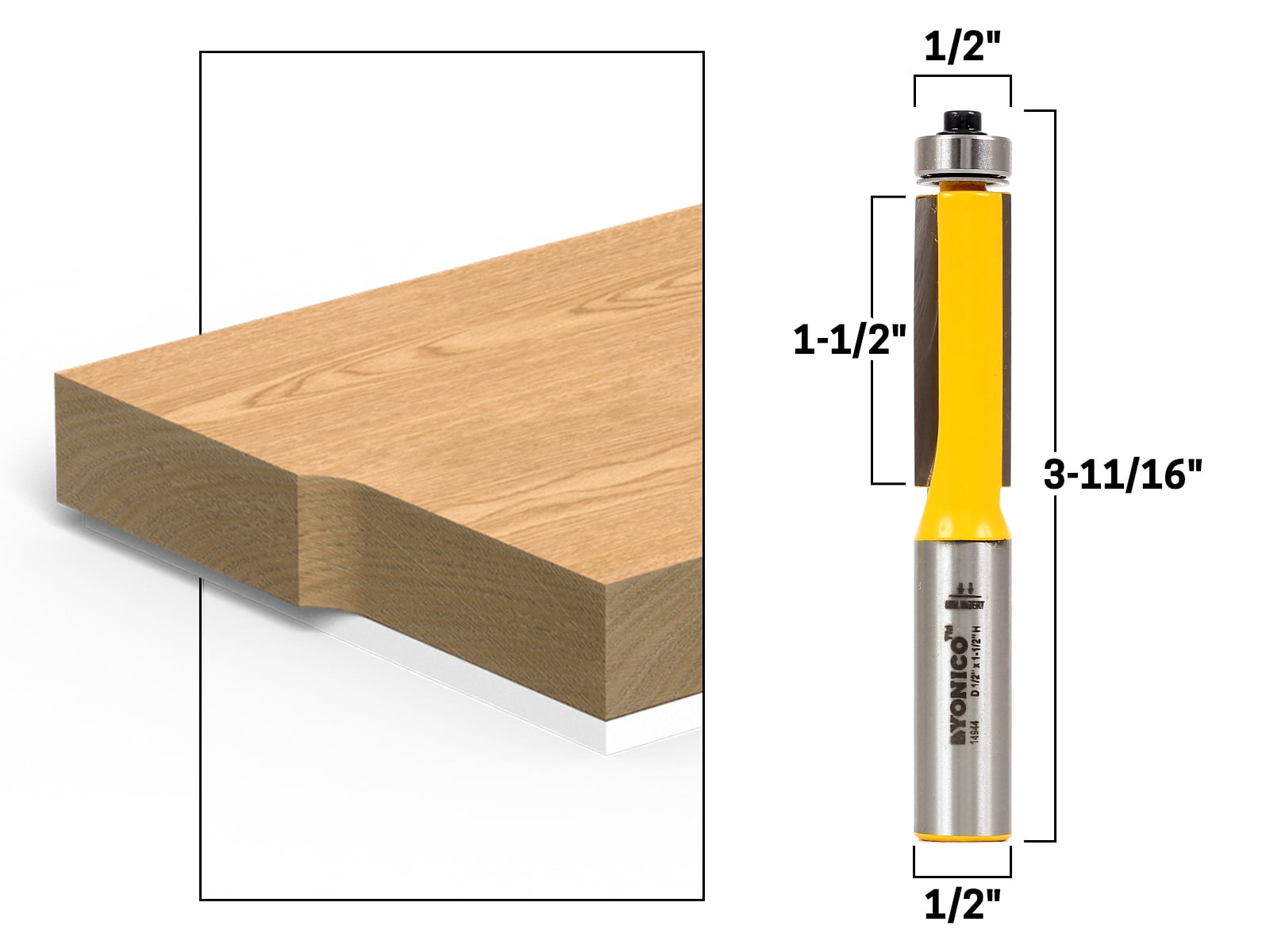 Yonico 1 1 2 Height X 1 2 Diameter Flush Trim Router Bit 1 2 Shank Walmart Com