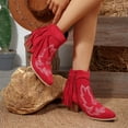 thumbnail image 3 of Red Womens Chunky Heel Boots With Side Zipper And Round Toe For Winter Casual And Fashionable Look, 3 of 9