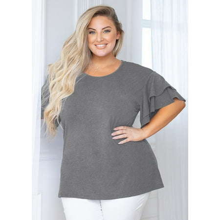 

SHOWMALL Plus Size Women Top Short Sleeve Gray 3X Tunic Shirt Summer Maternity Clothing Loose Fitting Blouse Clothes
