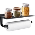 thumbnail image 1 of Soporte para pañuelos de cocina autoadhesivo (negro), soporte para pañuelos de cocina de 33 cm con estante, sin perforación, accesorios de cocina, 1 of 5