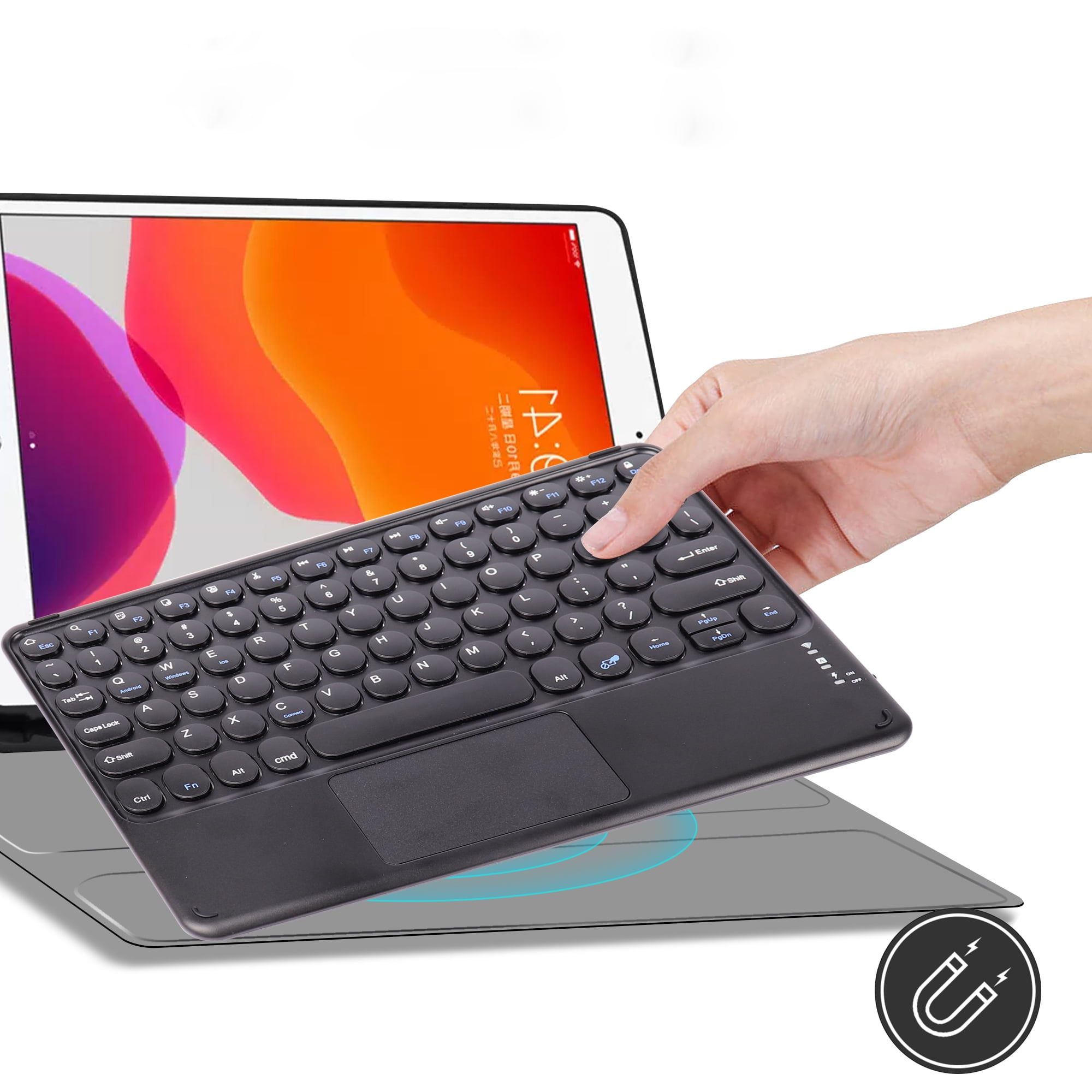 PloutoRich 10 inch Bluetooth Keyboard with Touchpad, 78 Keys Magnetic Wireless Keyboard, Ultra-Slim Rechargeable Wireless Keyboard for Laptop Tablet Computer