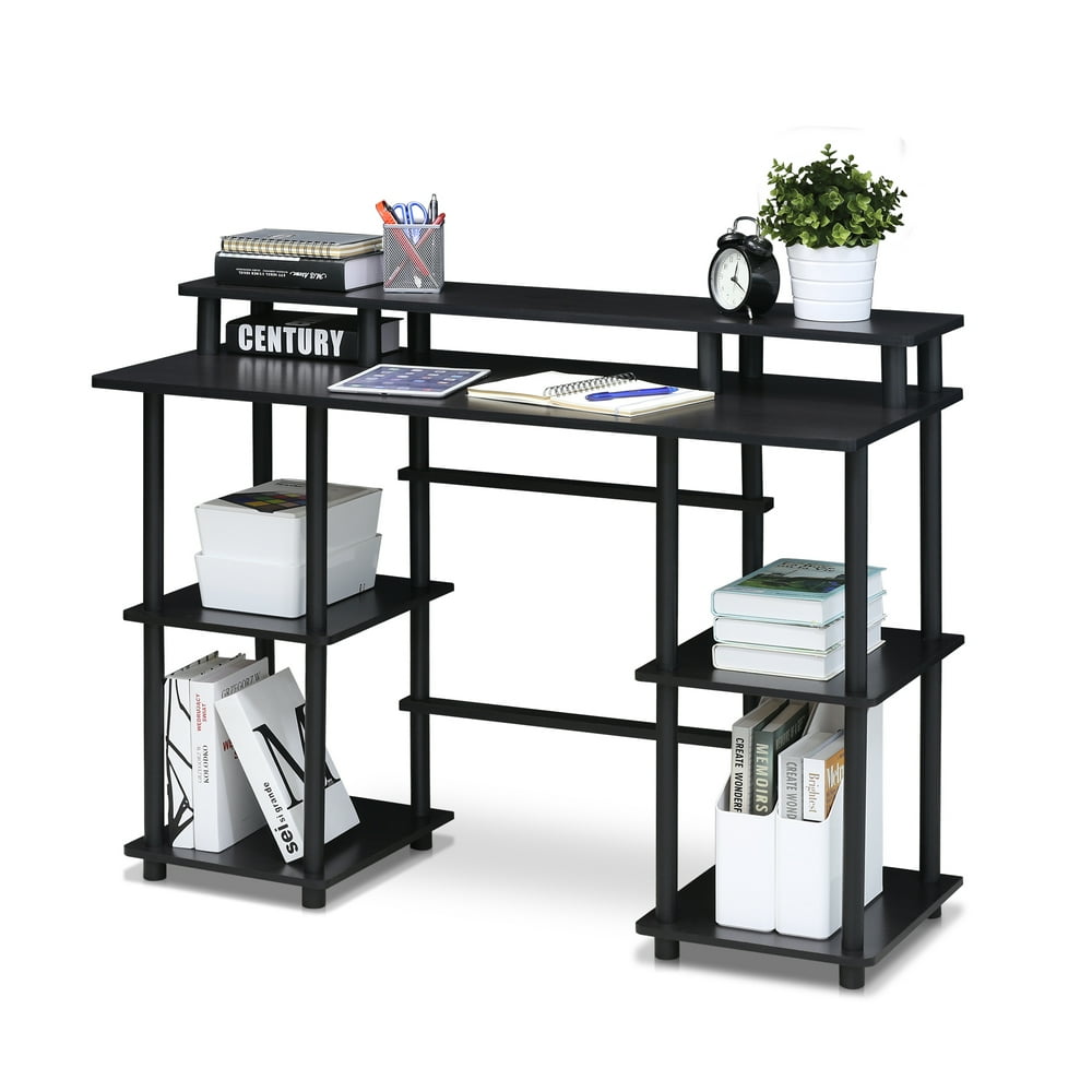 Furinno TurnNTube Computer Desk with Top Shelf, Espresso/Black