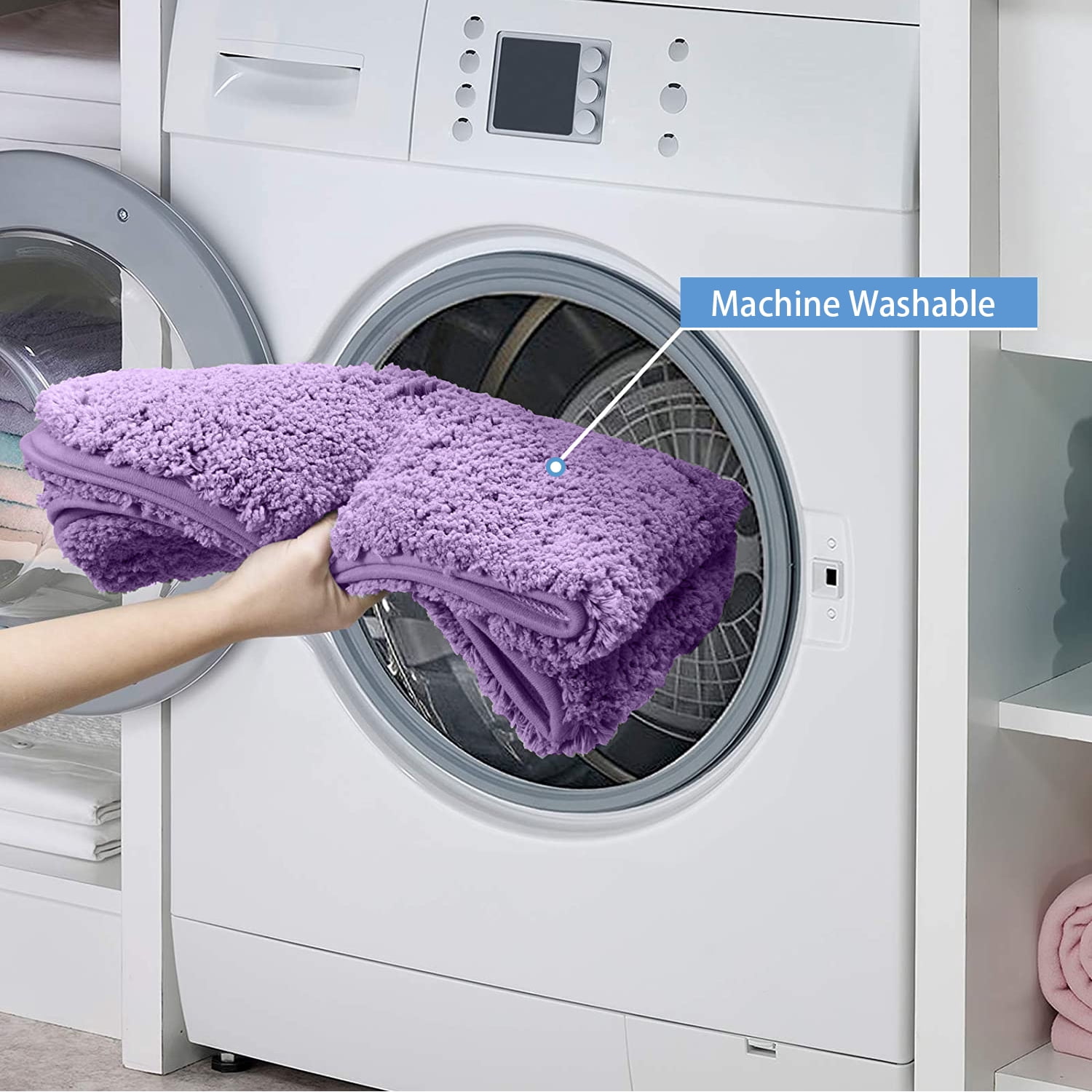 Bath Rugs for Bathroom Non Slip, Microfiber Washable Lavender Large Bathroom Mat, Absorbent Shaggy Shower Floor Mat, Bath Rug Runner 16"X24"