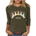 thumbnail image 2 of Easter Pullover Sweater for Women Pastel Bunny and Flowers Graphic Crewneck 3/4 Sleeve Ribbed Texture Festive Spring Holiday Fashion Jumper, 2 of 7
