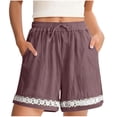 thumbnail image 2 of Bloomae Womens Linen Shorts Summer Casual Loose Drawstring Elastic Waist Beach Vacation Comfy Shorts Lightweight Lace Floral Crochet Eyelet Trim Boho Short Pants with Pockets Purple XL, 2 of 10