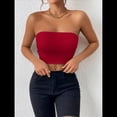 thumbnail image 4 of Tops de Tubo para Mujer, Tops Cortos Sin Tirantes, Básicos, Sin Espalda, Sin Mangas, Bandeau, Atuendos Bonitos para Salir de Verano 2025. Vino Tinto S, 4 of 7