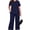 D1-Navy Blue, variant on Women's Plus Size 2 Piece Outfits Casual Matching Sets Short Sleeve Pleated Top and Wide Leg Pants Lounge Set with Pockets, XL-5XL