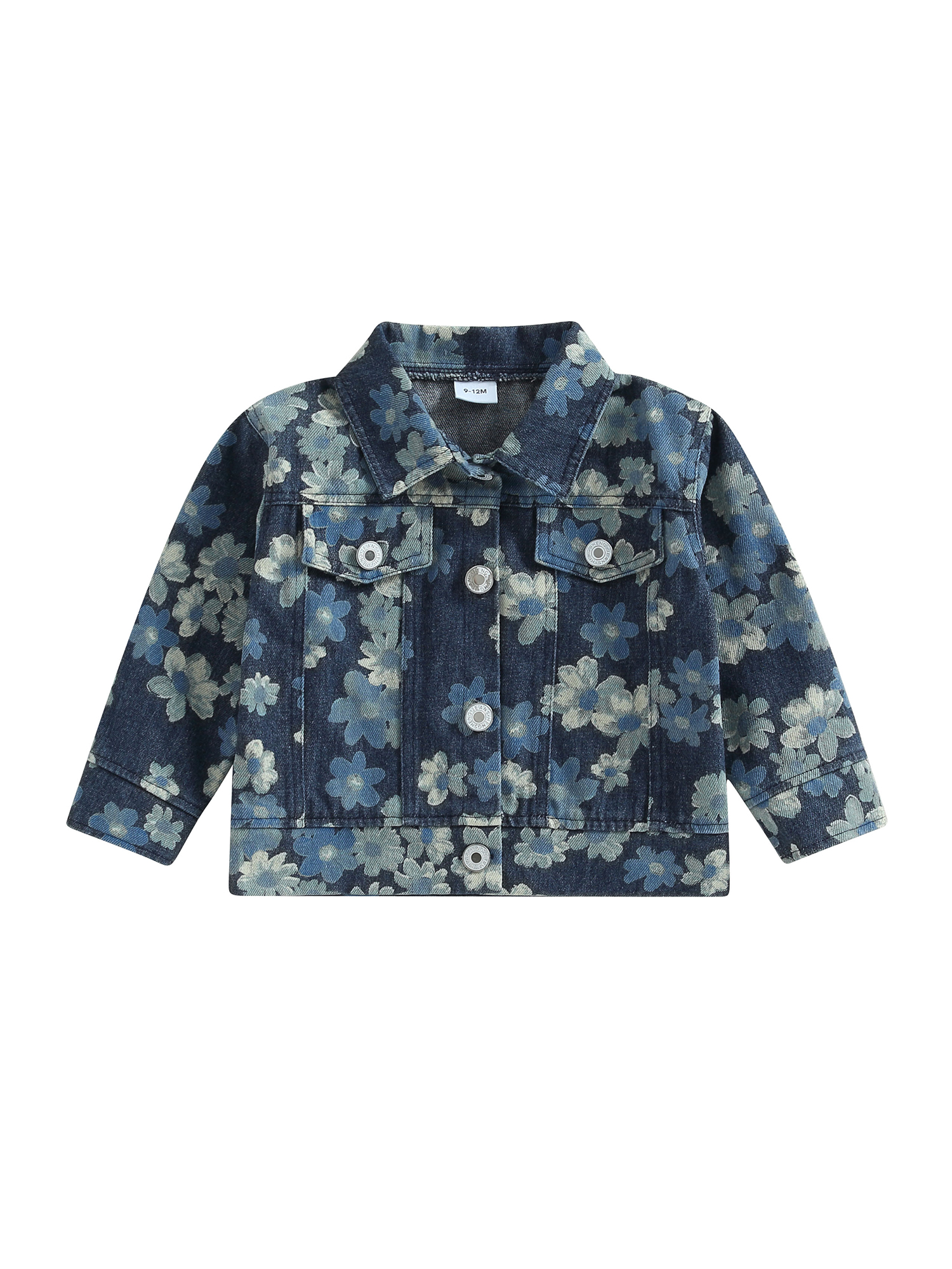 Toddler Baby Girl Jeans Jacket Gradient Floral Print Casual Button Down Denim Jacket Top Coat