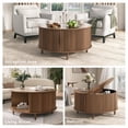 thumbnail image 3 of JOINICE Round Coffee Table with Storage and Sliding Door,Mid Century Modern Wooden Center Table,for Living Room,Walnut, 3 of 10