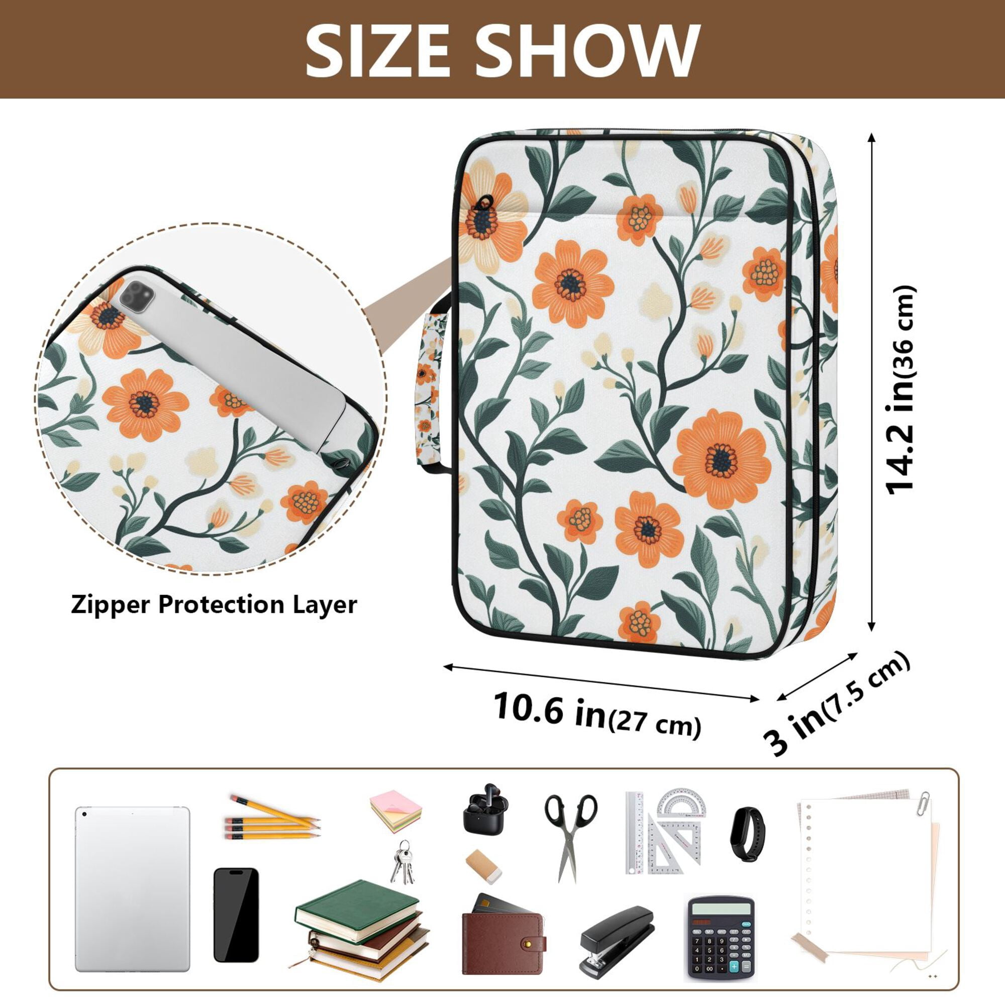 FORMRS Accordion File Folder A4 Size 7-Pocket Expanding Document Organizer Bag with 3 Ring Binder, Flowers Pattern
