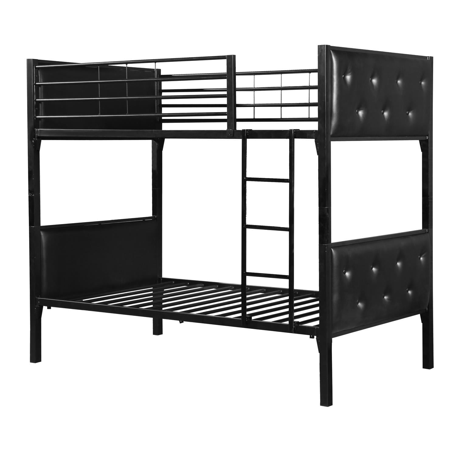 Home Source Ed Tufted Black Faux Leather Upholstered Twin Size Home Source Ed Tufted Black Faux Leather Upholstered Twin Size Bunk Bed Metal Frame With Ladder Com