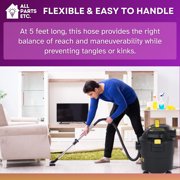 ALL PARTS ETC. 5-Foot Vacuum Extension Hose, 1-7/8 Inch Diameter, Compatible with Stanley Wet/Dry Vacuums SL18191P, SL18199P, SL18701P-10A, Flexible Replacement Vacuum Hose
