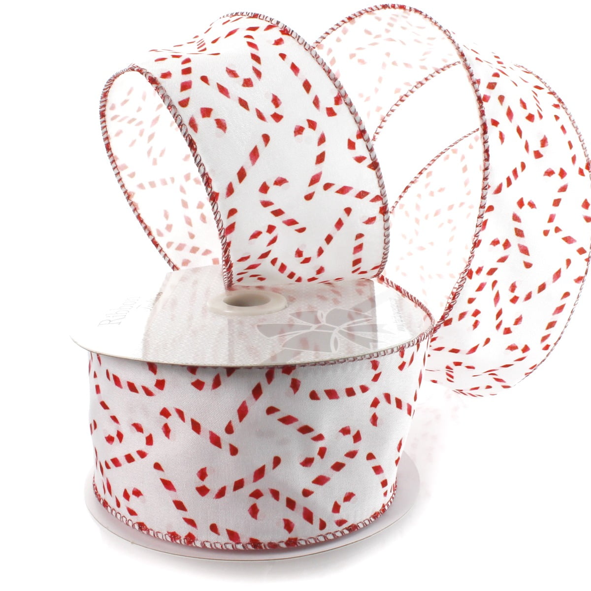 Red Glitter Hearts on White Wired Ribbon - Multi