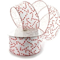 Ribbon Traditions Candy Canes on White Wired Ribbon 2 1/2" by 25 Yards