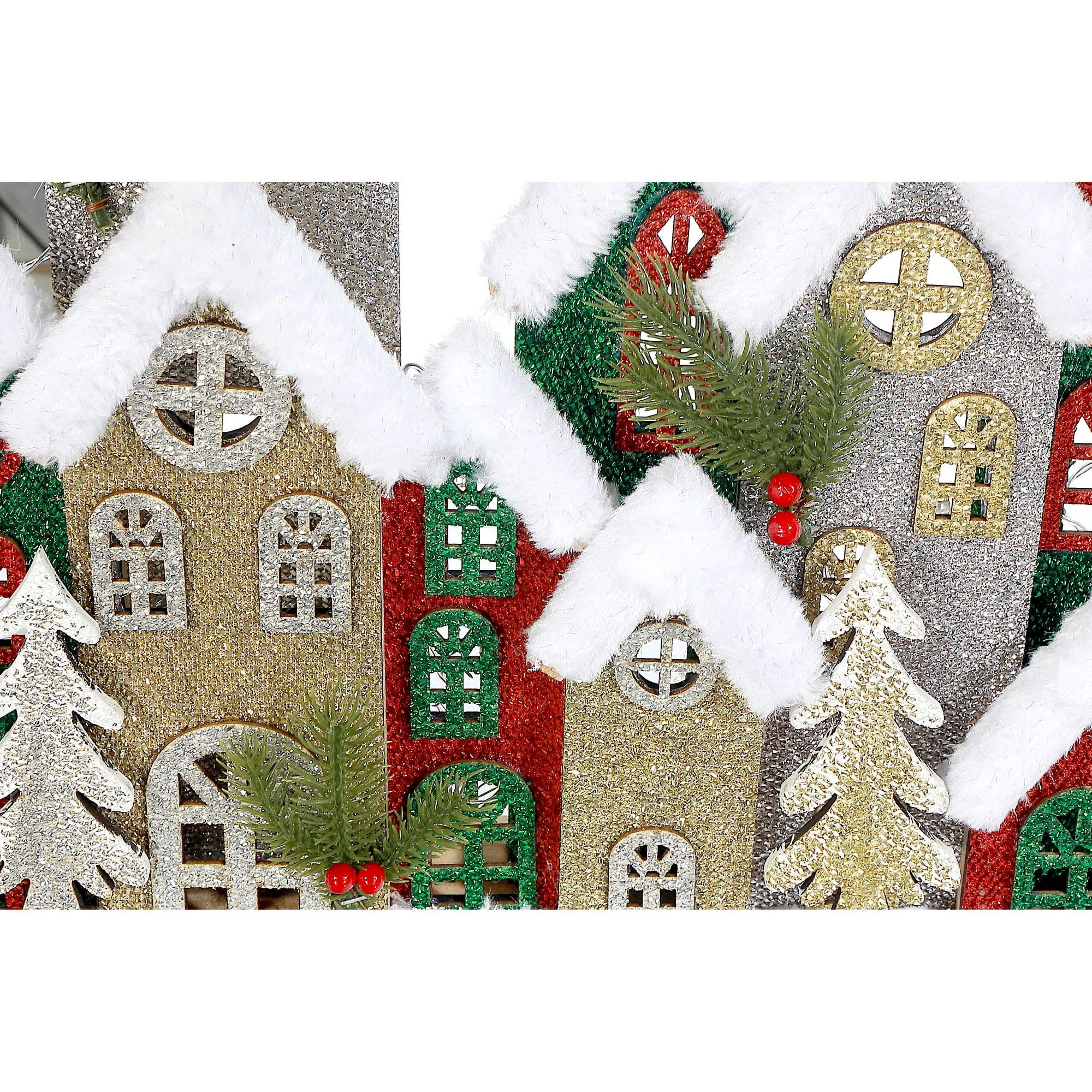 Led Snow Covered Wooden Glitter Village (31.1")