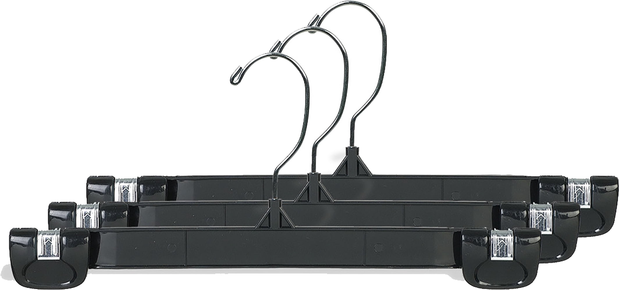 Black Plastic Bottom Hanger w/ Grip Lock Clips, (Box of 200) 10 Inch Pant Hangers w/ Chrome Swivel Hook for Shorts Skirt or Swimsuit by International Hanger