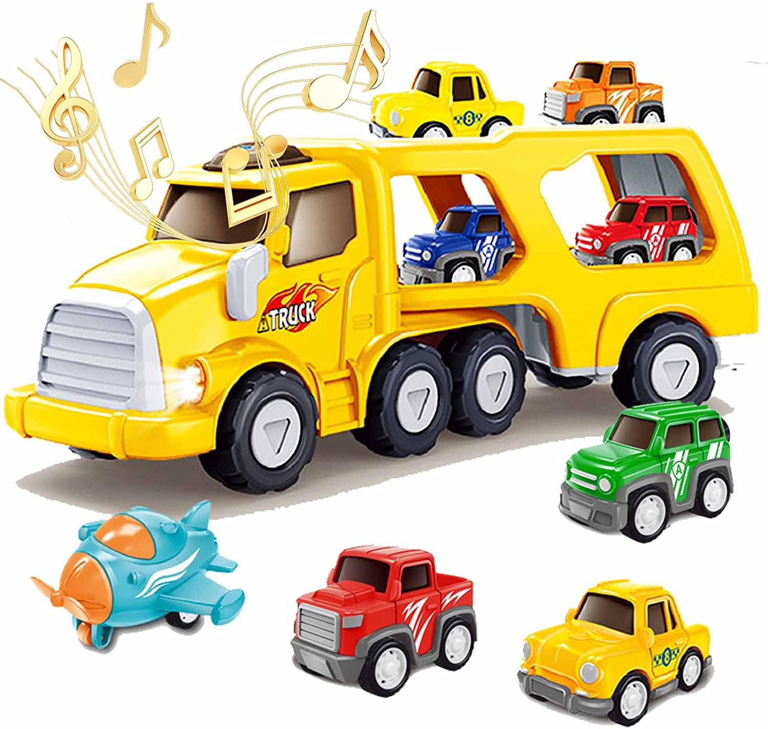 Ficcug 5 in 1 Pull Back Cars for Toddlers,Friction Powered Toy Vehicle