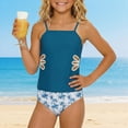 thumbnail image 2 of Girls 2 Piece Tankini Swimsuit Adjustable Straps Cut Out Solid Color Bathing Suit with Padded Shell Tween Swimwear for Beach Pool Vacation(Navy/120), 2 of 6