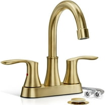 Brushed Gold Bathroom Faucet - 4 inch 3 Hole 2-Handle Centerset Vanity Mixer Taps With Drain, 360°Swivel,High Arc Design